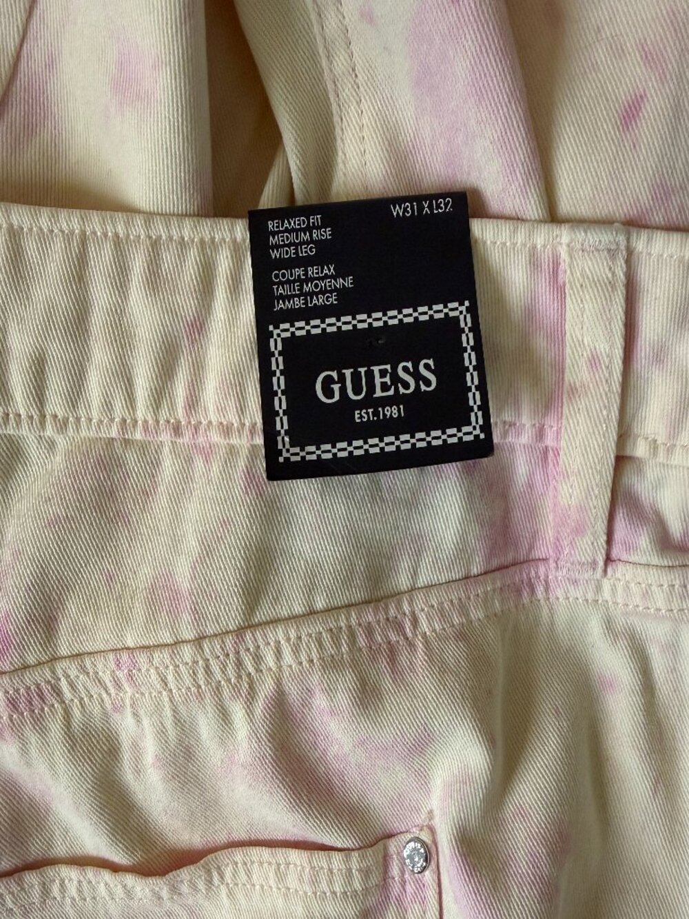 Guess Wide Leg Tie Dye Jeans Denim Pant Relaxed Fit Medium Rise Pink 31 x 32 NWT - Picture 8 of 8